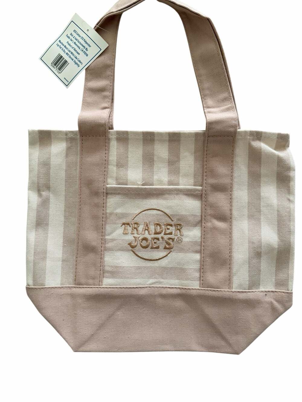 Trader Joe's Striped Mini Canvas Tote Bag, Pastel Pink